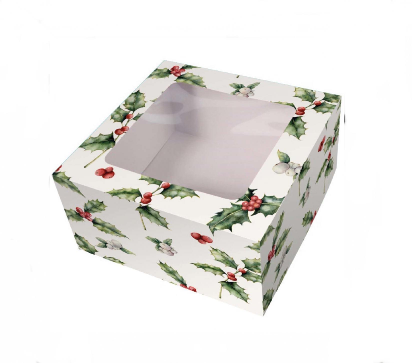 Christmas Cake Box 10 inch Xmas Vintage Holly Design Sugar Ice