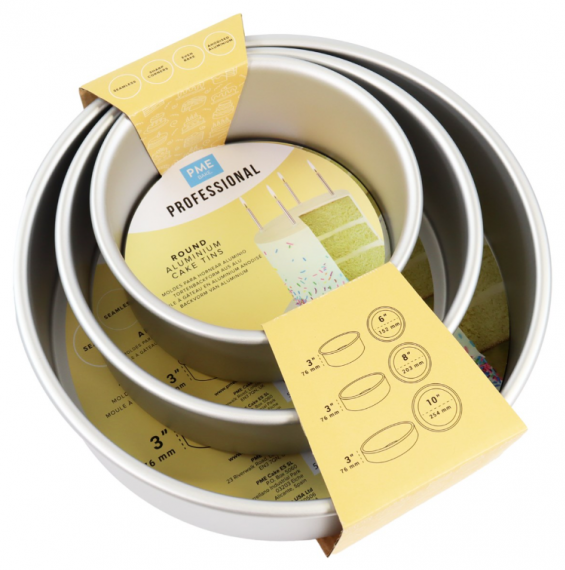 PME Round Cake Pans 6, 8, 10, 12 Inch x 3 Inches Deep Set of 4